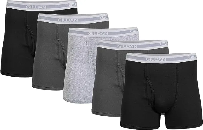 Gildan Men's Underwear Boxer Briefs, Multipack, Black/Charcoal/Sport Grey (5-Pack), Small