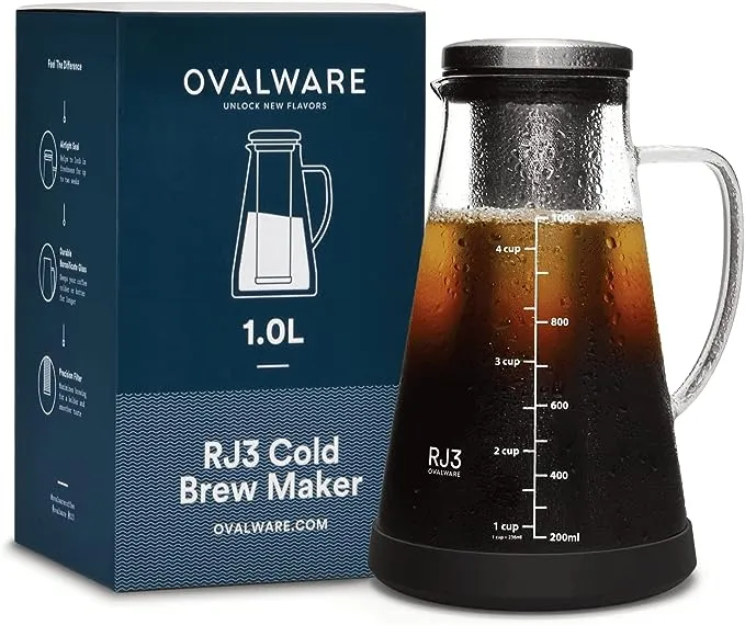 Airtight Cold Brew Iced Coffee Maker Pitcher with Spout – 1.5L/ 51oz