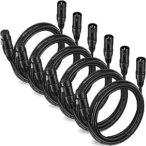 Moukey 10ft XLR 10 Feet Microphone Male to Female Mic Cables Cord, Black 6-Pack