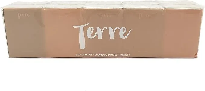 Terre Bamboo Pocket Tissues, 4-Ply, Unbleached, 10 Pack (8 Tissues per Pack, 80 Tissues Total), Eco-Friendly, Travel Facial Tissues, Tree-Free, Plant Based, Vegan, Hypoallergenic, Sustainable