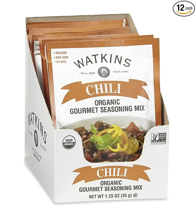 Watkins Organic Chili Gourmet Seasoning Mix, 1.25 oz. Packets (Pack of 12)