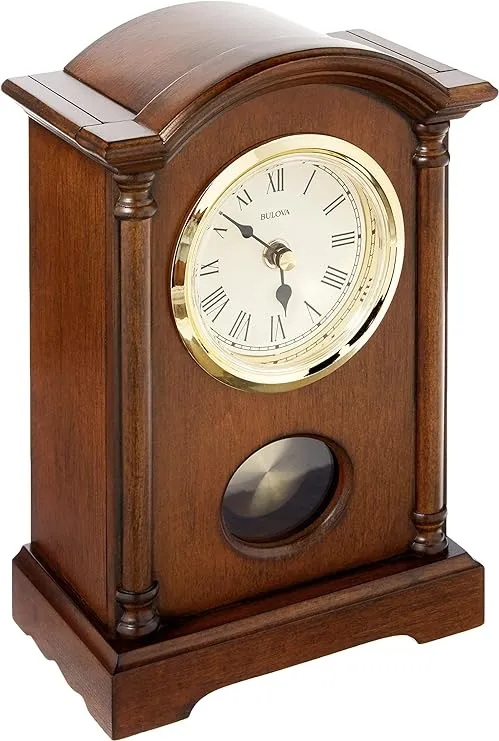 Dalton Chiming Pendulum Table Clock - Walnut Finish - Gold-Tone Accents