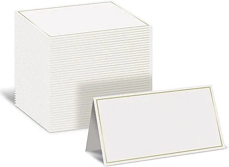 100 Pack Gold Metallic Border Place Cards, 2 x 3.5 in, Folded Table Tent Cards for Weddings, Dinner Parties, Buffet Banquets, by Better Office