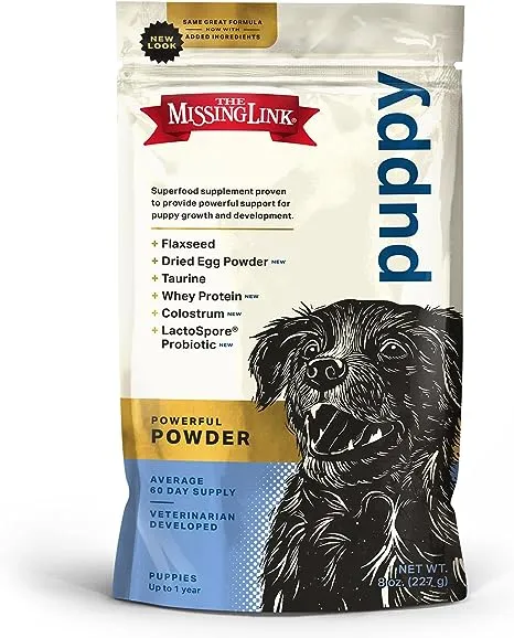 The Missing Link Puppy Superfood Supplement Powder for Dogs - Omegas 3 & 6, Fiber, Probiotics, Egg, Colostrum - Promotes Growth & Development, Supports Immunity, Digestion, Bones, Skin & Coat - 8oz