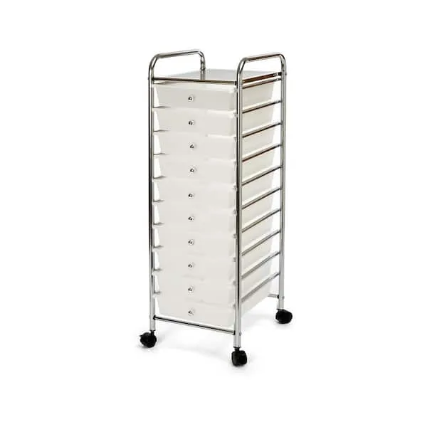 Seville Classics 10 Drawer Organizer Cart, Frosted White