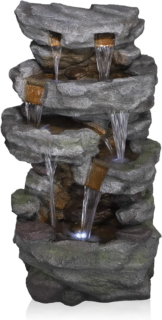 Alpine Corporation 39-Inch Cascading Stone Wall Fountain with Cool White LED Lights