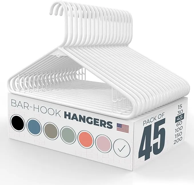 45pk Made in USA Strong Plastic Clothes Hangers Bulk | 20 30 50 100 Pack Available | Laundry Clothes Hanger | Coat Hangers Plastic | Heavy Duty Plastic Hanger for Closet and Clothing Hangars (Peach)