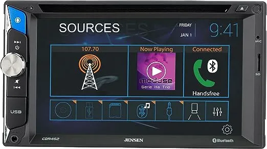 Jensen CDR462 6.2 inch LED Media Touch Screen Double Din Car Stereo Radio | CD & DVD Player | Push to Talk Assistant | Built0In Bluetooth & Music Streaming | Backup Camera Input|USB & microSD