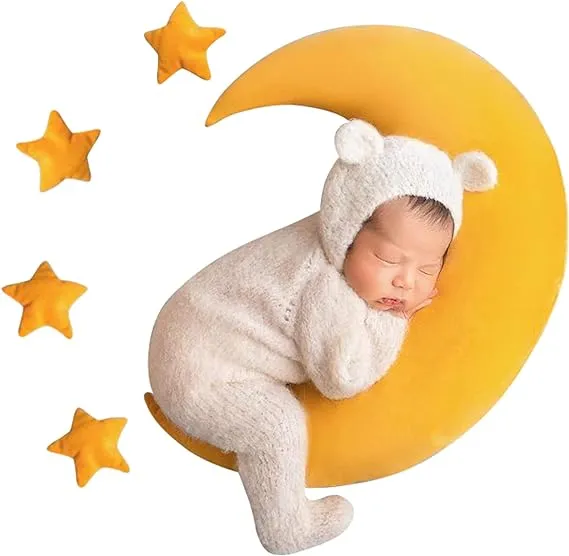 IGMaryBox Baby Moon Star Pillow Newborn Posing Pillow Newborn Photography Prop Newborn Photography Posing Pillows Newborn Photography Props Set (Yellow)