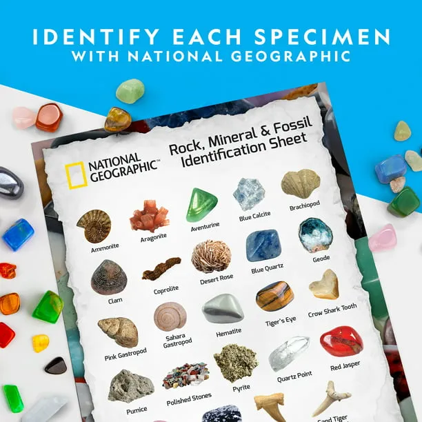 National Geographic Rock Collection Box for Kids 200+ Piece Rock Set with Real Fossils, Gemstones, and Crystals- Includes Absolute Expert: Rocks &am