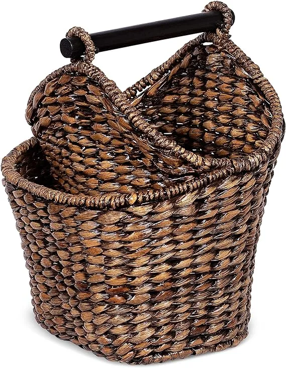 BirdRock Home Seagrass Magazine and Bathroom Basket Hand Woven Toilet Paper Holder with Pocket Grey Wash Stylish Decorativ 11627