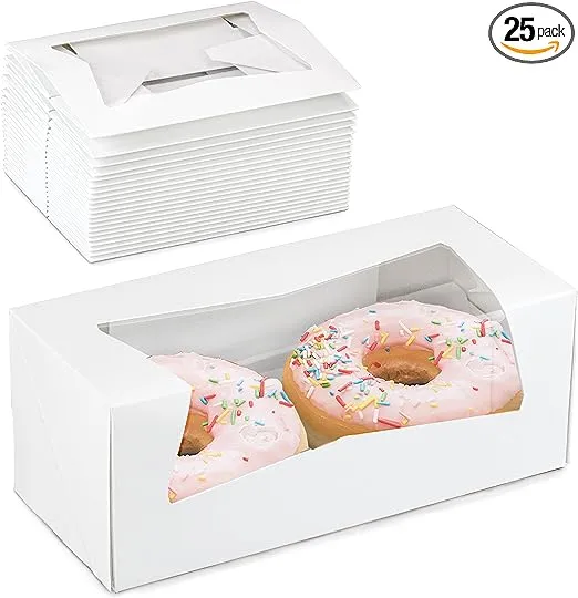 Fit Meal Prep 25 Pack 9x4x3.5 Inches White Donut/Bakery Box with Window