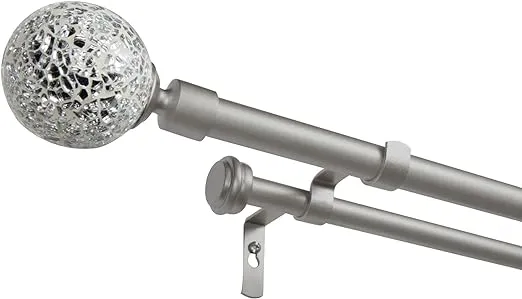 ATI Home White Mosaic 1" Curtain Rod and Finial Set, Silver