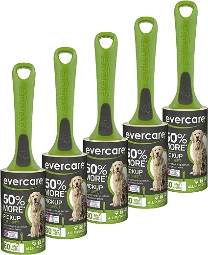 Evercare Value Pack of 5 All Purpose Stick Pet Hair Lint Rollers, 60 each 300