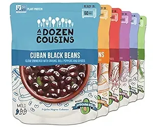 A Dozen Cousins Seasoned Microwave Beans Variety Pack - Black Beans, Garbanzo Beans, Refried Beans and More - Vegan and Vegetarian Non-GMO Meals Ready to Eat Made with Avocado Oil (6 Pack)