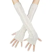 Bellady Womens Ladys Fingerless Design Thumb Hole Arm Warmer Gloves White, One Size