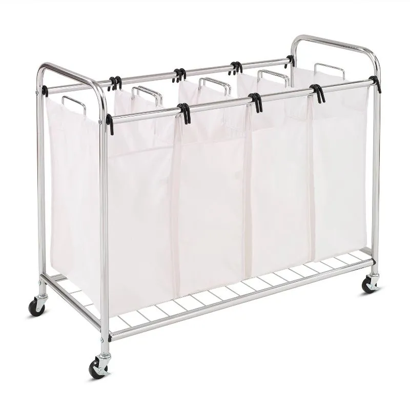 Honey Can Do Chrome Quad Laundry Sorter, 33-1/2""H x 18-1/2""W x 40""D, White