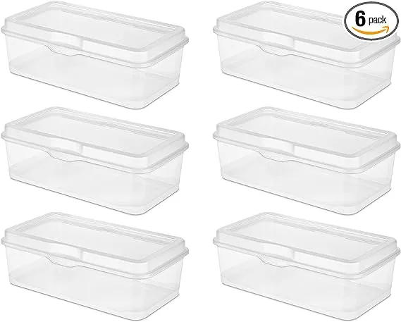 Sterilite Plastic FlipTop Latching Storage Box Container, Clear, 6 Pack