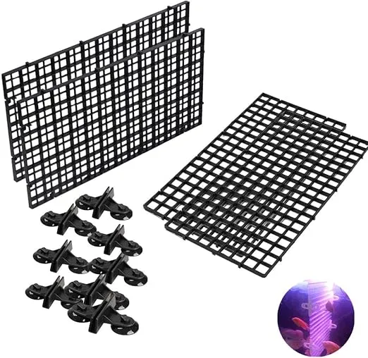 4 Pcs Aquarium Divider Tray Plastic Grid Aquarium Egg Crate Light Diffuser, Fish Tank Divider Filter Bottom Isolation with 8 Pcs Sucker Clip(Black)