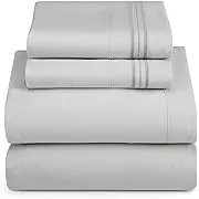 Hearth & Harbor Full XL Size Sheets - 4 Piece Bed Sheet Set, Hotel Luxury Double Brushed Bed Sheets - Extra Soft Bedding Sheets, Silver