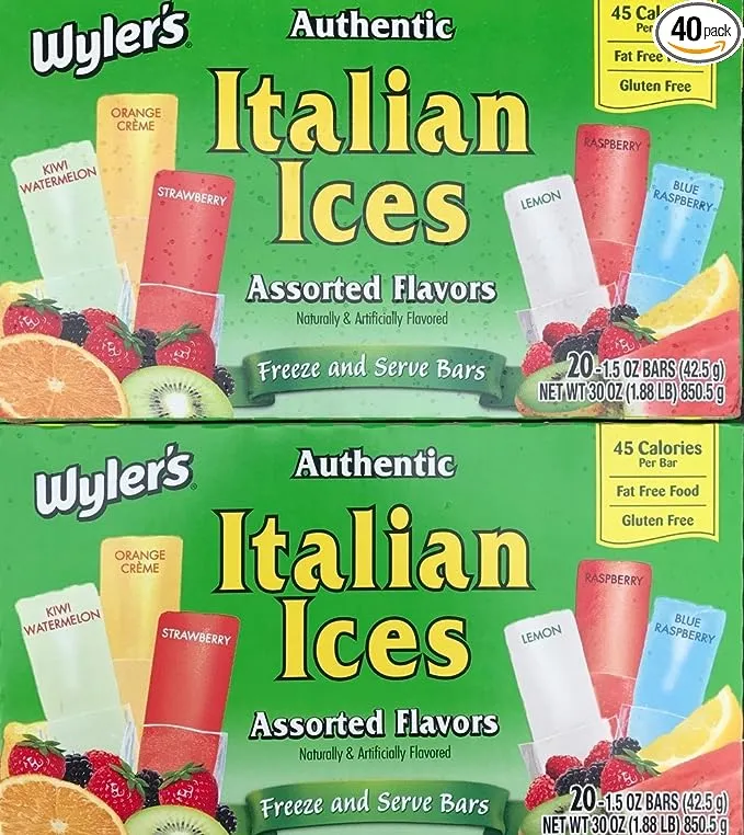 Wylers Authentic Italian Ices Original Flavors2 Pack 40 1.5oz Pops 220ct Boxes