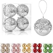 4&#034; Christmas Ball Ornaments, 4pc Set Silver Shatterproof Christmas Decorations