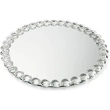 Crystal Bead Mirrored Tray for Perfume, Vanity Organizer Serving Platter (12 In)