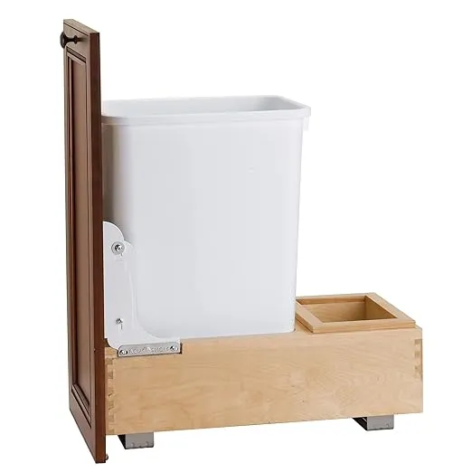 Rev-A-Shelf Single 35 Qt Pull Out Bottom Mount Trash Can, Maple, 4WC-15DM1