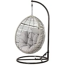 Contemporary Outdoor Hanging Basket Chair - 47.25" Gray and Charcoal Black