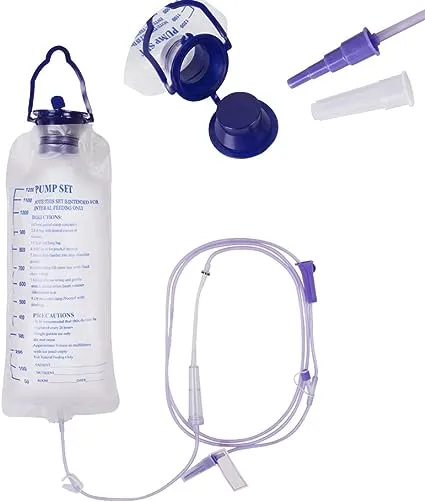 Denshine Disposable Enteral Nutrition Bag Feeding Bag, 1200ml Enteral Delivery Gravity/Pump Feeding Bag Set, Detachable Connector