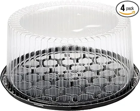 A1 Bakery Supplies 10-11inch Cake Double Layer Clear Cake Container Dome and Base Carry & Display Storage Box (4 Pack)