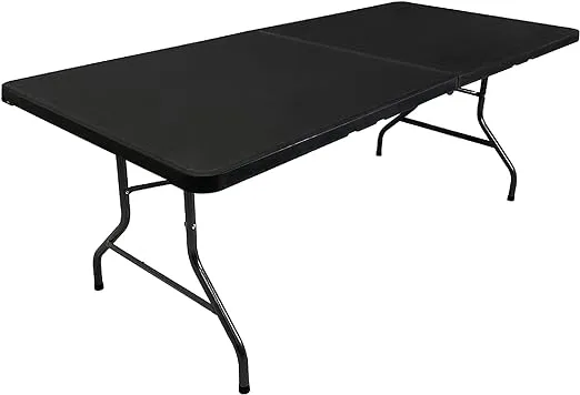 Oversized Party Folding Table 6.5 x 3 Portable Fold in Half Design - Plastic Blow Molded Table Great for Card, Craft, Camping, Work and Hobbies Bl