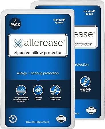 Aller-Ease Maximum Allergy Pillow Protector, Polyester Nylon, White, King