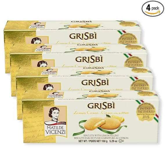 Grisbi Lemon Shortbread by Pasticceria Matilde Vicenzi, Sweet Lemon Cream Filled Patisserie Pastry Cookie, All-Natural, Kosher Dairy, Made in Italy, 4.76oz (135g) Box, 4-Pack