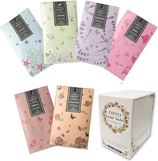 LIFFLY 14 Packs Scented Sachets for Drawers and Closets Lavender Rose Jasmine