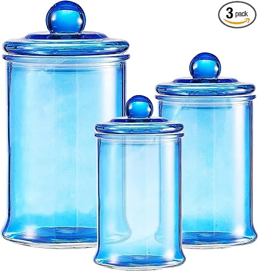 KMwares 3pcs Set Small Glass Premium Quality Apothecary Jars with Lids