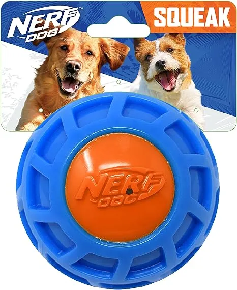 Nerf Dog 4in TPR EXO Squeak Ball - Blue/Orange, Large Breeds