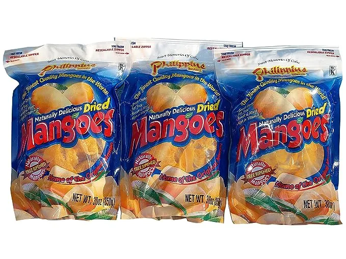 Philippine Brand Naturally Delicious Dried Mangoes Tree Ripened 30 Ounces (Pack of 3)