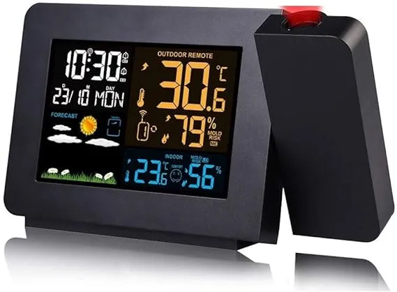 Atai Projection Alarm Clock with Outdoor Sensor,Personal Weather Station for ...