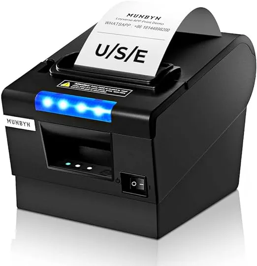 MUNBYN Receipt Printer P068, 3'1/8 80mm Direct Thermal Printer, POS Printer with Auto Cutter