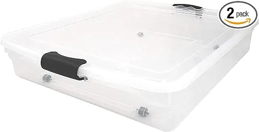 Homz Underbed 56 qt. Secure Latching Clear Plastic Storage Tote Container (2-Pack)