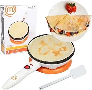 MasterChef Cordless Crepe Maker with Non-stick Dipping Plate plus Electric Base and Spatula, Recipe Guide Included, Fun Baking Gift