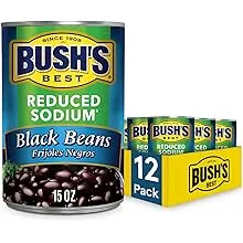 BUSH'S BEST 15 oz Canned Reduced Sodium Black Beans, Source of Plant Based Protein and Fiber, Low Fat, Gluten Free, (Pack of 12)