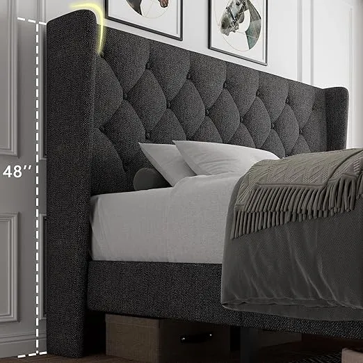 Queen Upholstered Wingback Platform Bed Frame