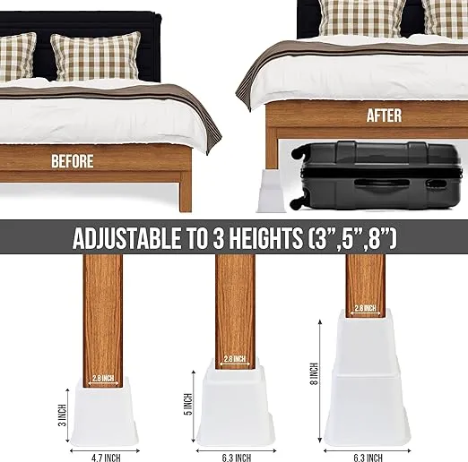 Utopia Bedding Adjustable Bed Furniture Risers - Elevation in Heights 3, 5 or 8 inch Heavy Duty Risers for Sofa and Table - Supports Up to 1,300 lbs -