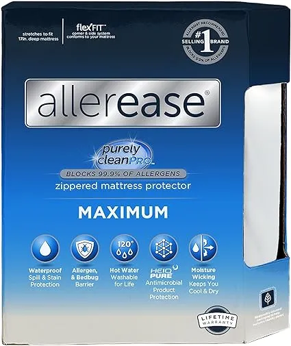 Allerease Mattress Protector, Zippered, Maximum, Queen