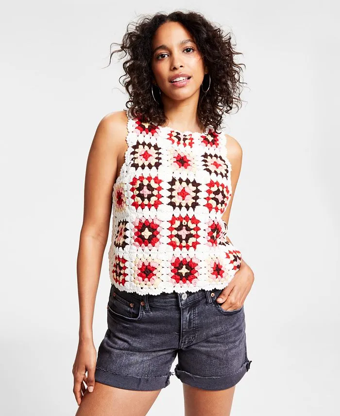 Lucky Brand Women's Granny Square Crochet Vest