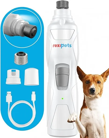 REXIPETS Cat and Dog Nail Grinder - Rechargeable Electric Pet White 