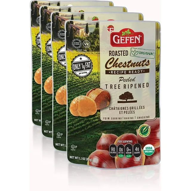 Gefen Organic Whole Roasted and Peeled Chestnuts 5.2oz 4 Pack