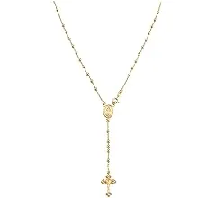 925 Sterling Silver Italian Rosary Beads Cross Y Necklace Chain for Women /Girls